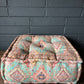 Handwoven Persian Style Square Pouffe - Aqua & Coral Cotton Footstool