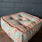 Handwoven Persian Style Square Pouffe - Aqua & Coral Cotton Footstool