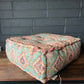 Handwoven Persian Style Square Pouffe - Aqua & Coral Cotton Footstool