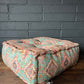 Handwoven Persian Style Square Pouffe - Aqua & Coral Cotton Footstool